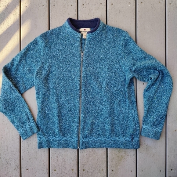 Woolrich Sweater Jacket Peacock Heather Blue Wool Blend Zip Up Womens L Large - Picture 1 of 11